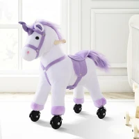 HOMCOM Kids Rocking Horse Plush Ride on Walking Unicorn Horse w/Realistic Sound  Ride On Rocker with Handlebar for Age 3+ Purple(m-2)