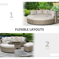 Outsunny 5 PCs Outdoor Rattan Lounge Chair Round Daybed Table Conversation Set w/ Cushion(m-8)