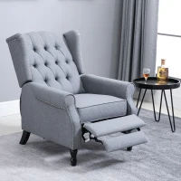 HOMCOM Recliner Armchair, Vintage Reclining Chair with Nail Head Trim, Wingback Chair with Button Tufted Back and Footrest, for Living Room, Light Grey(m-2)
