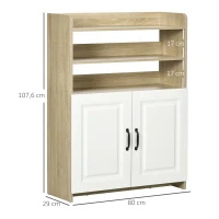 HOMCOM Zapatero con 2 Puertas de Madera con 5 Estantes Capacidad para 12 Pares de Zapatos 80x29x107,6cm Natural y Blanco(m-3)