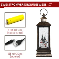 HOMCOM Weihnachten Schneelaterne mit Santa Musik Licht Schnee, Glaskugellaterne, 6h Timer, USB oder batteriebetrieben Metall 10,4 x 10,4 x 27,5 cm(m-5)