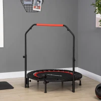 SPORTNOW Mini Trampoline with Adjustable Handlebar, LCD Monitor, Steel, Black+Red, Ø102 x 99-123cm(m-2)