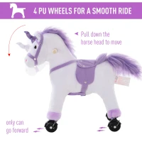 HOMCOM Kids Rocking Horse Plush Ride on Walking Unicorn Horse w/Realistic Sound  Ride On Rocker with Handlebar for Age 3+ Purple(m-4)