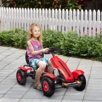 HOMCOM Children Pedal Go Kart, Kids Ride On Racer with Adjustable Seat, Inflatable Rubber Tyres, Handbrake, for Ages 5-12 Years - Red(m-2)