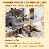PawHut Escada para Cães de 3 Degraus com Tampas 3 Caixas de Armazenamento Caverna e Almofada Lavável 73,5x33x40,5cm Cinza(m-4)