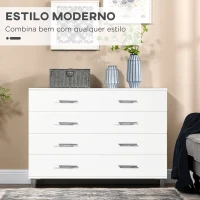 HOMCOM Cómoda com 4 Gavetas Cómoda de Dormitório de Estilo Moderno para Sala de Estar Entrada Corredor 112x38,2x81cm Branco(m-4)