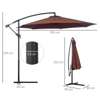 Outsunny Φ3m Hanging Umbrella Parasol-Coffee(m-3)