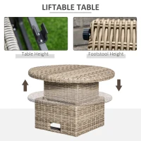 Outsunny 5 PCs Outdoor Rattan Lounge Chair Round Daybed Table Conversation Set w/ Cushion(m-5)