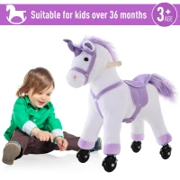 HOMCOM Kids Rocking Horse Plush Ride on Walking Unicorn Horse w/Realistic Sound  Ride On Rocker with Handlebar for Age 3+ Purple(m-6)