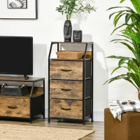HOMCOM Industrial Storage Cabinet, Fabric Chest of Drawers with Display Shelves, 3 Drawers Storage Unit for Living Room, Rustic Brown(m-10)
