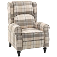 HOMCOM Wingback Recliner Armchair for Living Room, Pushback Reclining Chair with Round Armrests, Footrest and Rubber Wood Legs, Khaki(m-1)