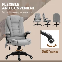 Vinsetto Office Chair, Ergonomic Desk Chair with 6-Point Massage and Back Heated, Linen-Feel Fabric Computer Gaming Chair with Arms, Lumbar Support, Light Grey(m-8)
