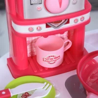 HOMCOM Kinderküche, 38-tlg. Zubehör, Licht- und Toneffekte, Rosa(m-9)