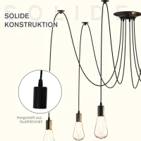 HOMCOM Deckenleuchte Kronleuchter mit 6 verstellbaren Armen, Leuchte in Spinnenform für Esszimmer, Wohnzimmer, Stahl, Schwarz, 340x340x160 cm(m-6)