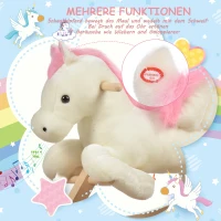 HOMCOM Kinder Schaukelpferd Baby Schaukeltier Pferd mit Tiergeräusche Spielzeug Haltegriffe für 18-36 Monate Plüsch Weiß+Rosa 70 x 28 x 57 cm(m-5)