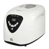 HOMCOM Brotbackautomat mit 12 Backprogrammen 3 Backfarben und 2 Brotgrößen 600W Brotmaschine mit Beobachtungsfenster 13-Stunden-Timerfunktion Edelstahl Weiß 40,7 x 28,2 x 29,9 cm(m-1)