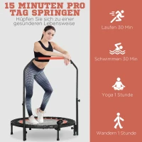 SPORTNOW Mini Trampoline with Adjustable Handlebar, LCD Monitor, Steel, Black+Red, Ø102 x 99-123cm(m-4)