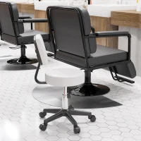 HOMCOM Beautician's Swivel Salon Chair w/ Padded Seat Back 5 Wheels Adjustable Height Salon Hairdressers Tattoo Spa Rolling Cushion Professional 48cm White(m-2)