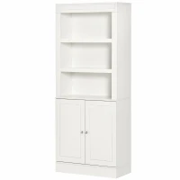 HOMCOM Kitchen Cupboard with 6-tier Shelving, Freestanding Storage Cabinet, Pantry Cupboard with 3 Open Compartments and Double-door Cabinet with Adjustable Shelves, White(m-11)