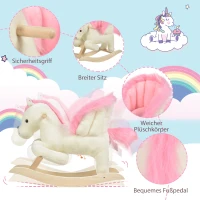 HOMCOM Kinder Schaukelpferd Baby Schaukeltier Pferd mit Tiergeräusche Spielzeug Haltegriffe für 18-36 Monate Plüsch Weiß+Rosa 70 x 28 x 57 cm(m-4)