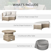 Outsunny 5 PCs Outdoor Rattan Lounge Chair Round Daybed Table Conversation Set w/ Cushion(m-4)