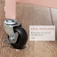 HOMCOM Carrito Auxiliar con Ruedas Carrito Plegable de 3 Niveles con 4 Ganchos y 3 Cestas Extraíbles 43x31x89 cm Rosa(m-6)