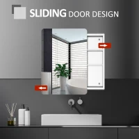 kleankin 66x46cm Curved Bathroom Storage Cabinet w/ Sliding Mirror Door 3 Shelves Stainless Steel Frame On-Wall Unit Home Furniture(m-4)