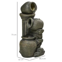 Outsunny Fontanna z Regulowaną Pompą, Odporna na Warunki Pogodowe, 25 cm x 24 cm x 60 cm, Szary(m-3)