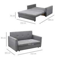 HOMCOM Two Seater Fabric Sofa Bed, 2-in-1 Sofabed with Hidden Storage, Living Room Furniture, Grey(m-3)