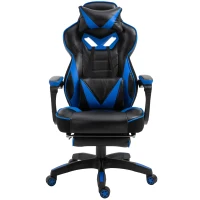 Vinsetto Computer Gaming Chair, Racing Desk Chair with Lumbar Support and Footrest, PU Leather Gamer Chair with Headrest and Swivel Wheels for Home, Blue(m-10)