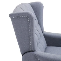 HOMCOM Recliner Armchair, Vintage Reclining Chair with Nail Head Trim, Wingback Chair with Button Tufted Back and Footrest, for Living Room, Light Grey(m-7)