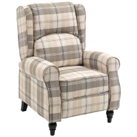 HOMCOM Wingback Recliner Armchair for Living Room, Pushback Reclining Chair with Round Armrests, Footrest and Rubber Wood Legs, Khaki(m-11)