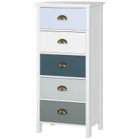 HOMCOM Slim Storage Cabinet Organiser, Chest of Drawers, 5-Drawer Dresser with Metal Handle for Living Room, Bedroom, Blue(m-11)