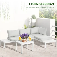 Outsunny Gartenmöbel-Set für 3 Personen mit Beistelltisch Sofa mit Kissen L-Form Outdoor Aluminium Cremeweiß(m-4)