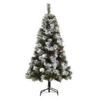 HOMCOM Indoor Christmas Tree Artificial Berry Xmas Decoration with Metal Stand and 184 Tips (5FT(150CM))(m-11)