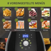 HOMCOM Heißluftfritteuse Luftfritteuse Airfryer Edelstahl Frittierkorb 5,5L 1700W mit Digitalem LED-Touchscreen Heißluftfritteuse Grillen Braten Backen PP Aluminium Schwarz 41 x 33 x 37 cm(m-5)