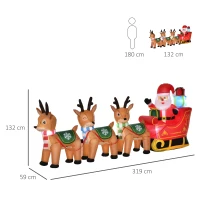 HOMCOM Aufblasbarer Weihnachtsmann Rentiere Outdoor-Weihnachtsdekoration, inkl. Gebläse, 140 m, Rot + Braun(m-3)