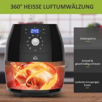 HOMCOM Heißluftfritteuse Luftfritteuse Airfryer Edelstahl Frittierkorb 5,5L 1700W mit Digitalem LED-Touchscreen Heißluftfritteuse Grillen Braten Backen PP Aluminium Schwarz 41 x 33 x 37 cm(m-8)