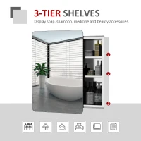kleankin 66x46cm Curved Bathroom Storage Cabinet w/ Sliding Mirror Door 3 Shelves Stainless Steel Frame On-Wall Unit Home Furniture(m-5)
