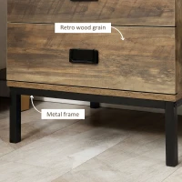 HOMCOM Retro Bedside Table, End Side Table with 2 Drawers, Metal Frame for Bedroom, Living Room, Coffee(m-6)