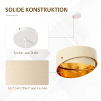 HOMCOM Deckenleuchte Kronleuchter Deckenlampe mit zwei abgeschrägte Lampenschirme für Büro, Wohnzimmer, Esszimmer, Stahl, Leinen, Beige+Gold, 50x50x136 cm(m-6)