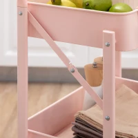 HOMCOM Carrito Auxiliar con Ruedas Carrito Plegable de 3 Niveles con 4 Ganchos y 3 Cestas Extraíbles 43x31x89 cm Rosa(m-9)