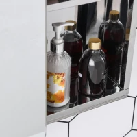 kleankin 66x46cm Curved Bathroom Storage Cabinet w/ Sliding Mirror Door 3 Shelves Stainless Steel Frame On-Wall Unit Home Furniture(m-8)