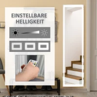 HOMCOM Standspiegel Ganzkörperspiegel Schminkspiegel erhöhte mit LED mit Fernbedienung wand montierbar boten-montierbar MDF Glas Weiß 40 x 55 x 156,5 cm(m-6)