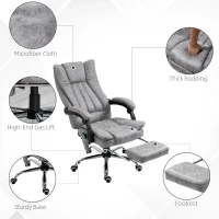Vinsetto Office Chair with Massage and Heat, Microfibre Reclining Computer Desk Chair with Footrest and Adjustable Height, Swivel Wheels for Home Office, Grey(m-7)