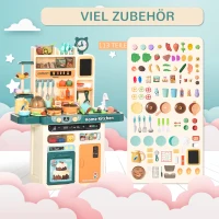 HOMCOM Kinderküche Küchenspielzeug mit Zubehör 113–teilige Spielküche Musikfunktionen Spielzeugset Spielzeugküche für 3–6 Jahre PP-Kunststoff ABS Beige+Grün 70 x 32 x 92,2 cm(m-4)