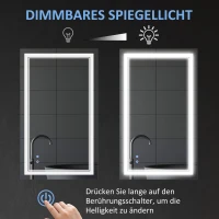 kleankin Badkamerspiegel met LED-verlichting, geheugenfunctie, aanraakschakelaar, spatwaterdicht, zilver(m-5)
