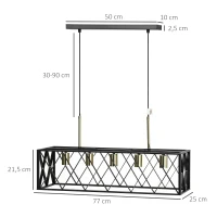 HOMCOM Pendelleuchte, Hängelampe, höhenverstellbar, Industrial Design, Metallschirm, schwarz+gold, 77 x 25 x 39cm(m-3)