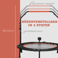 SPORTNOW Minitrampolin, z regulowanym uchwytem, monitor LCD, stal, czarno-czerwony, Ø102 x 99-123 cm(m-4)