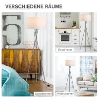 HOMCOM Vloerlamp staande lamp stoffen kap driedubbele metalen voet zilver + wit 48 x4 8 x 162(m-5)
